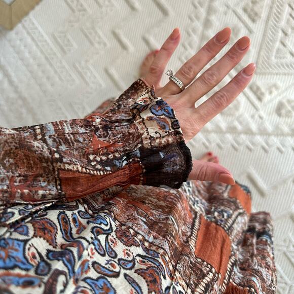 Hayden Paisley Patchwork Ruffle Neck Chiffon Tunic Dress - Picture 7 of 10